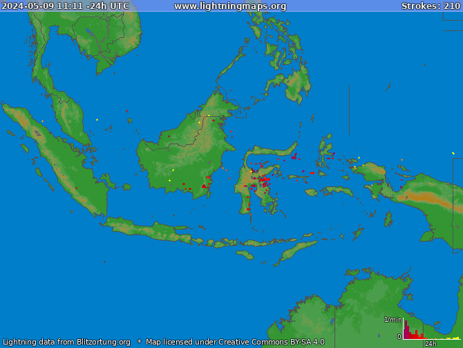 Carte de la foudre Indonesia 24/03/2023 11:42:33 UTC