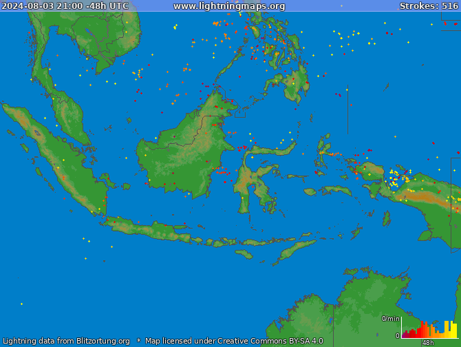 Carte de la foudre Indonesia 04/07/2024 06:41:47 UTC