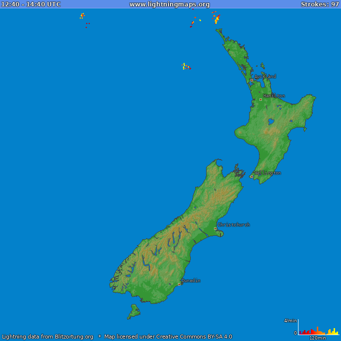 Lightning map of New Zealand