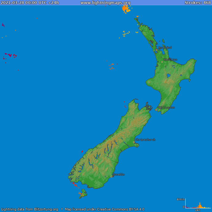 Carte de la foudre Nouvelle-Zélande 28/03/2021
