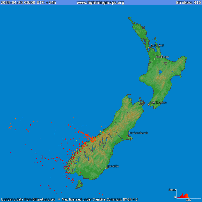 Карта блискавок Нова Зеландія 25.04.2024