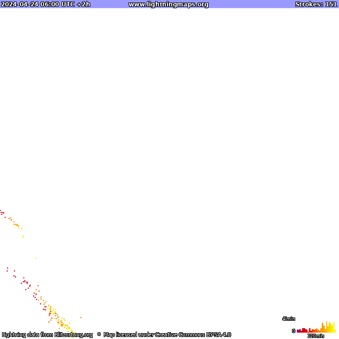 Carte de la foudre Nouvelle-Zélande 24/04/2024 (Animation)