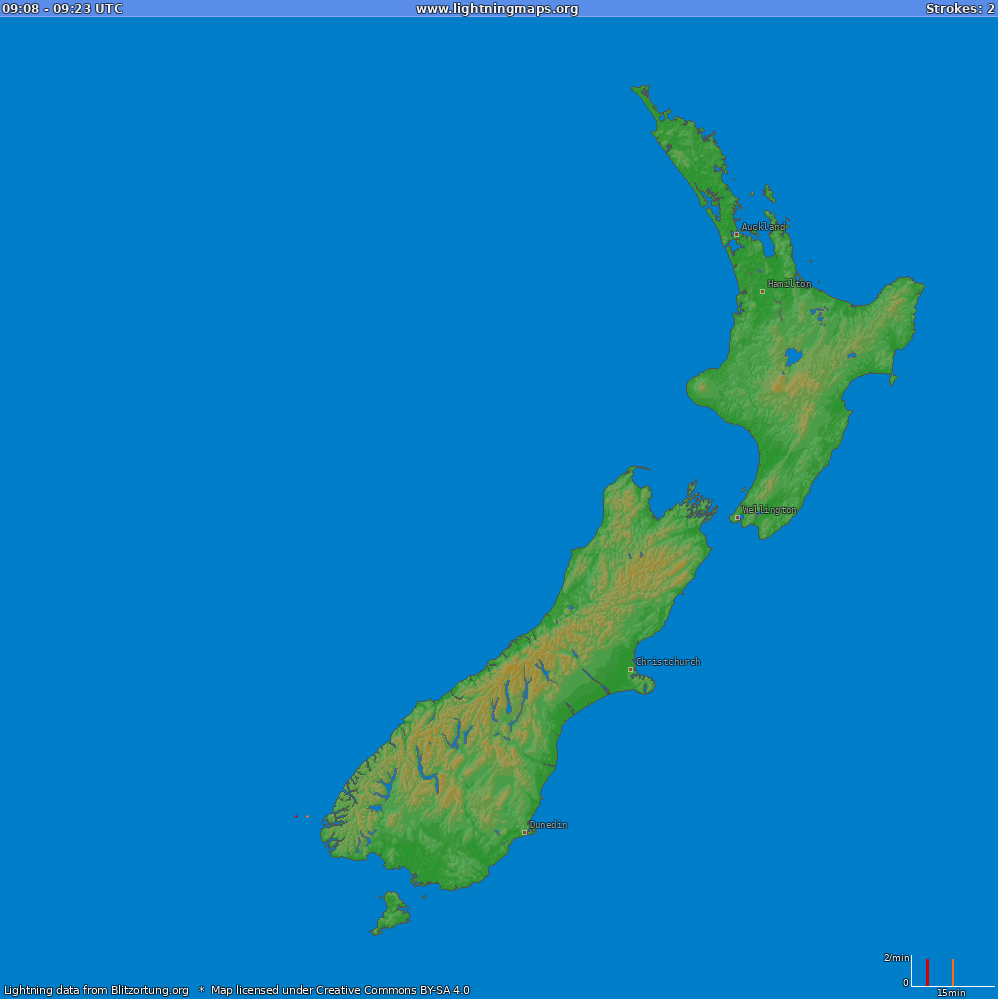 Lightning map New Zealand (Big) 2026-02-05 07:50:03 UTC