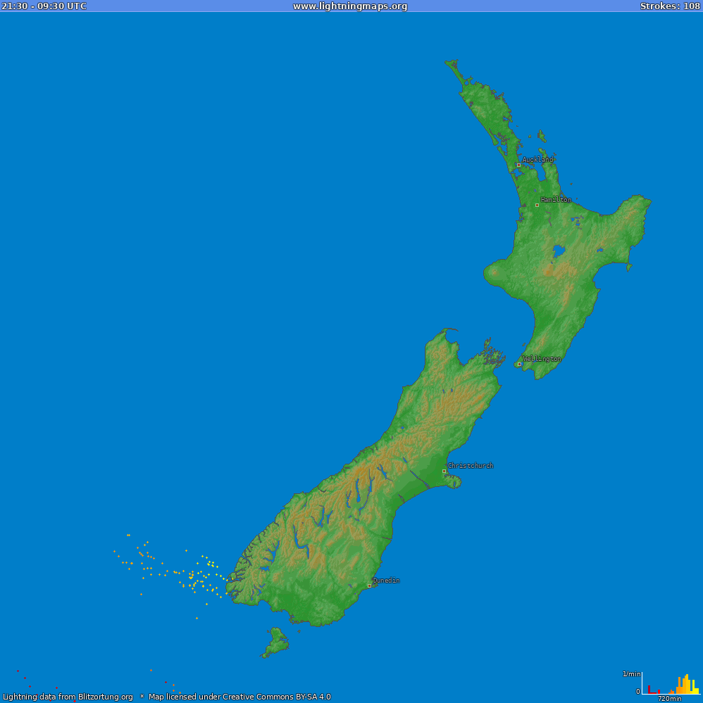 Lightning map New Zealand (Big) 2026-02-05 07:50:03 UTC