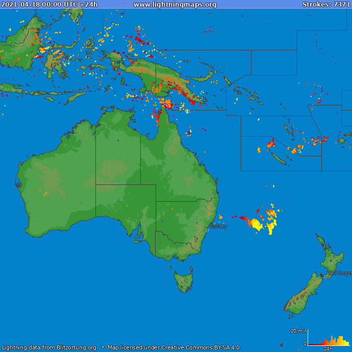 Mapa blesků Oceania 18.04.2021