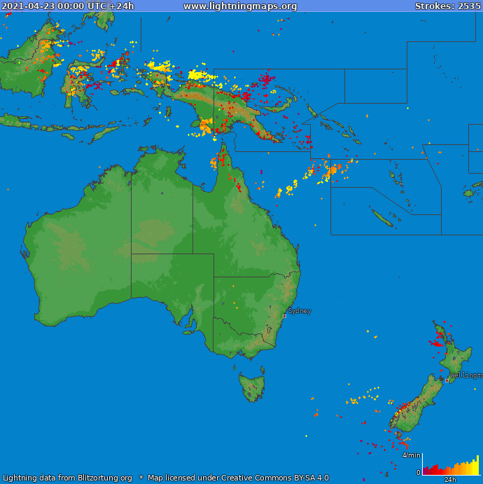 Mapa blesků Oceania 23.04.2021