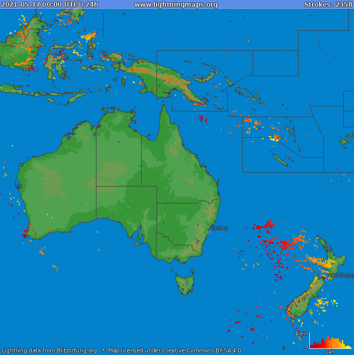 Mapa wyładowań Oceania 2021-05-17