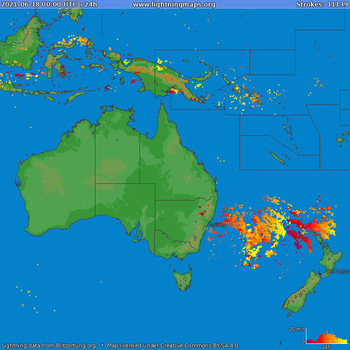 Mapa blesků Oceania 18.06.2021