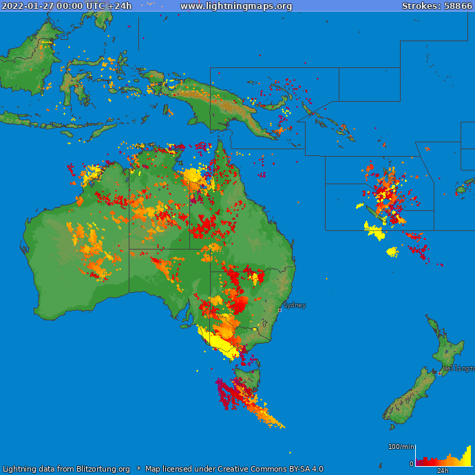 Mappa dei fulmini Oceania 27.01.2022