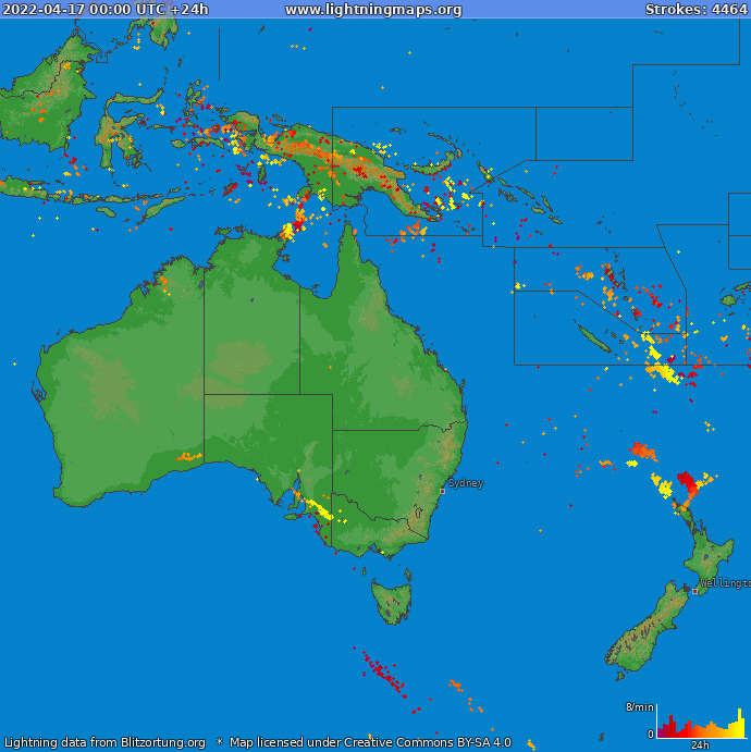 Mapa bleskov Oceania 17.04.2022