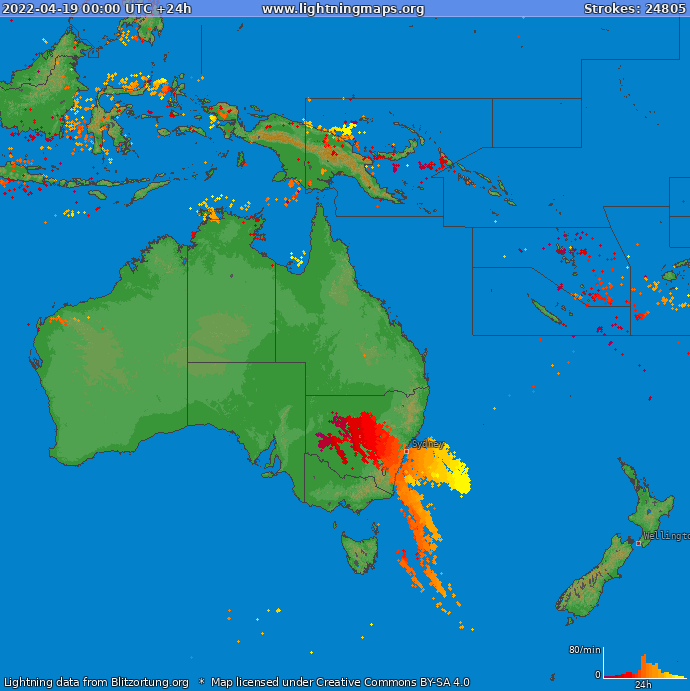 Mapa blesků Oceania 19.04.2022