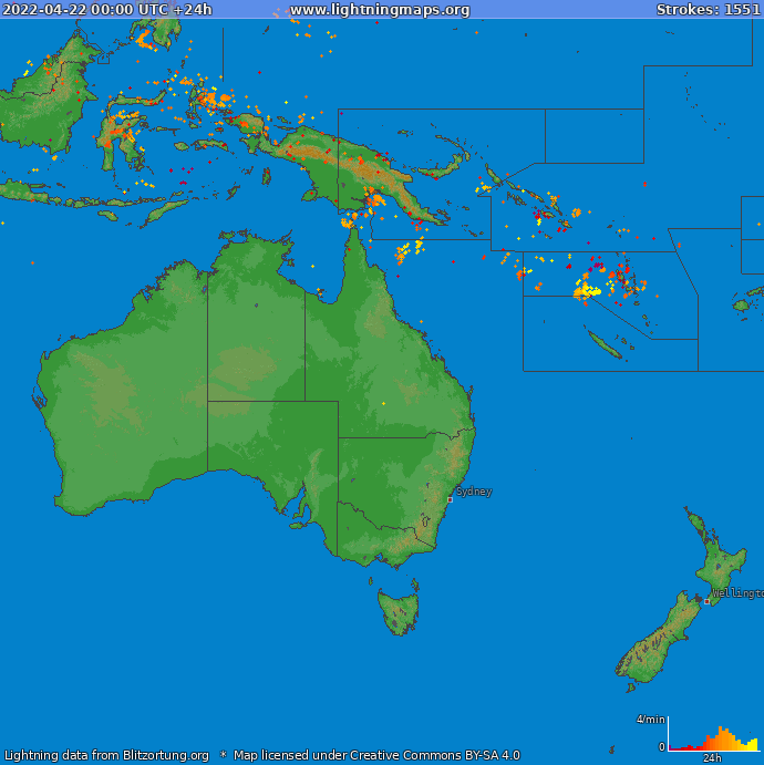 Mapa wyładowań Oceania 2022-04-22