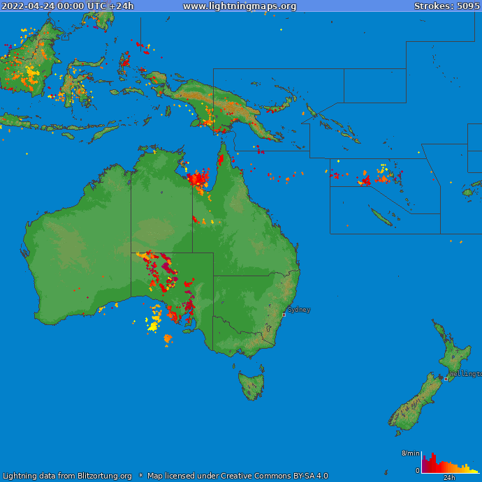 Mapa wyładowań Oceania 2022-04-24