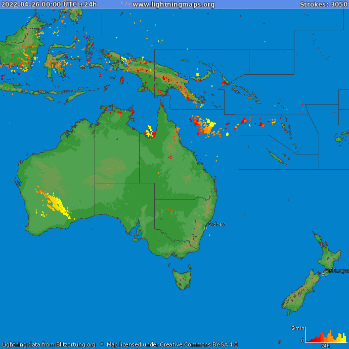 Bliksem kaart Oceania 26.04.2022