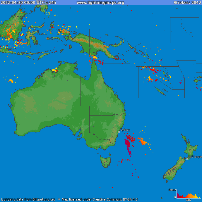 Lightning map Oceania 2022-04-30