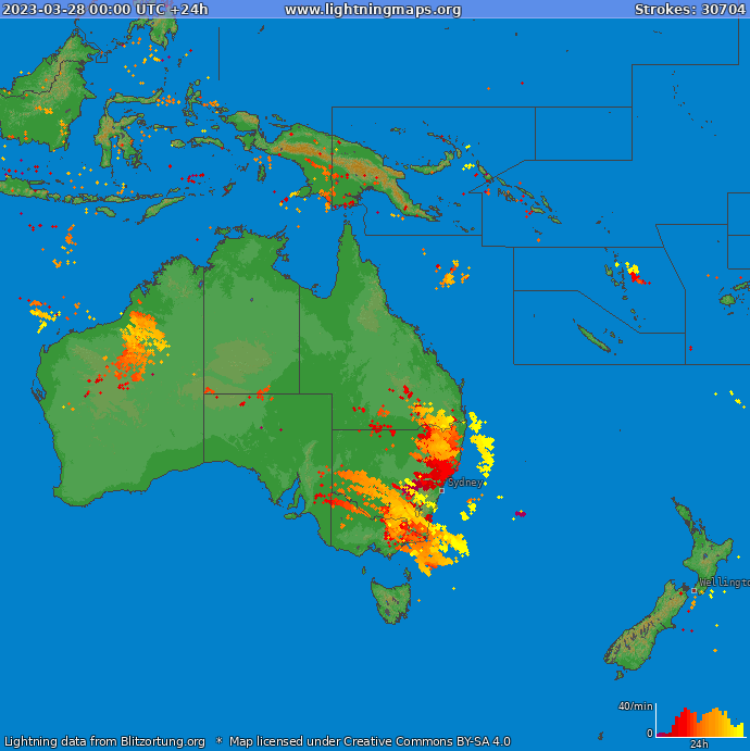 Bliksem kaart Oceania 28.03.2023