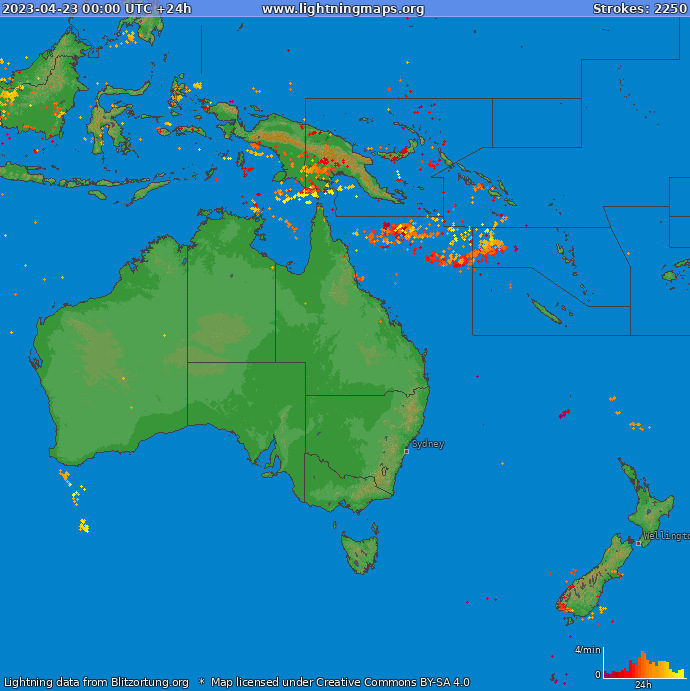 Mapa wyładowań Oceania 2023-04-23