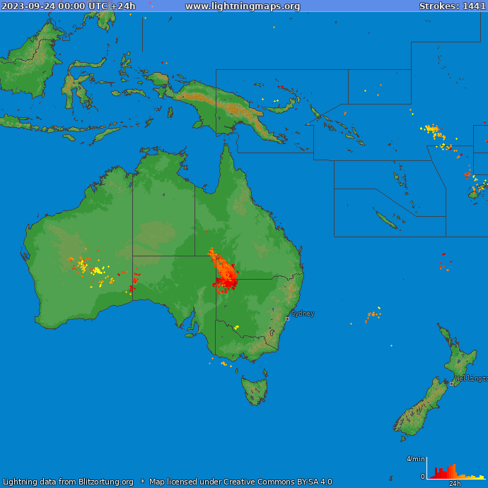 Lightning map Oceania 2023-09-24