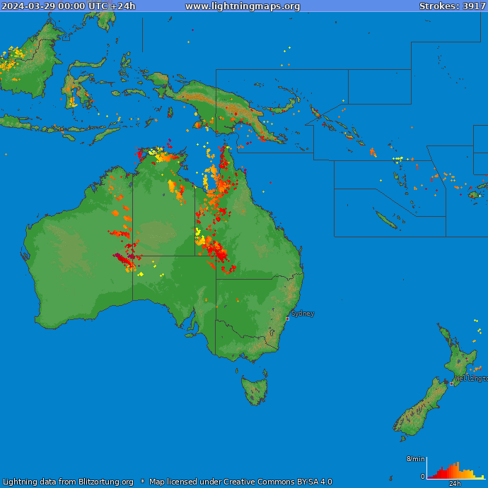 Mapa blesků Oceania 29.03.2024