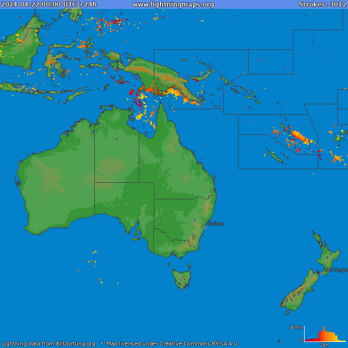 Carte de la foudre Oceania 22/04/2024