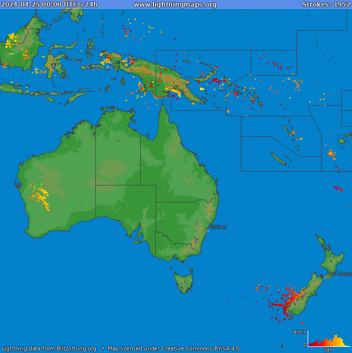 Mapa blesků Oceania 25.04.2024