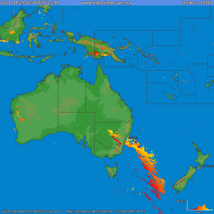Mapa blesků Oceania 29.04.2024