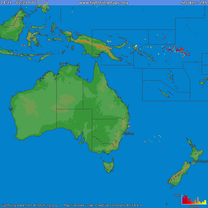 Carte de la foudre Oceania 02/07/2024 15:40:29 UTC