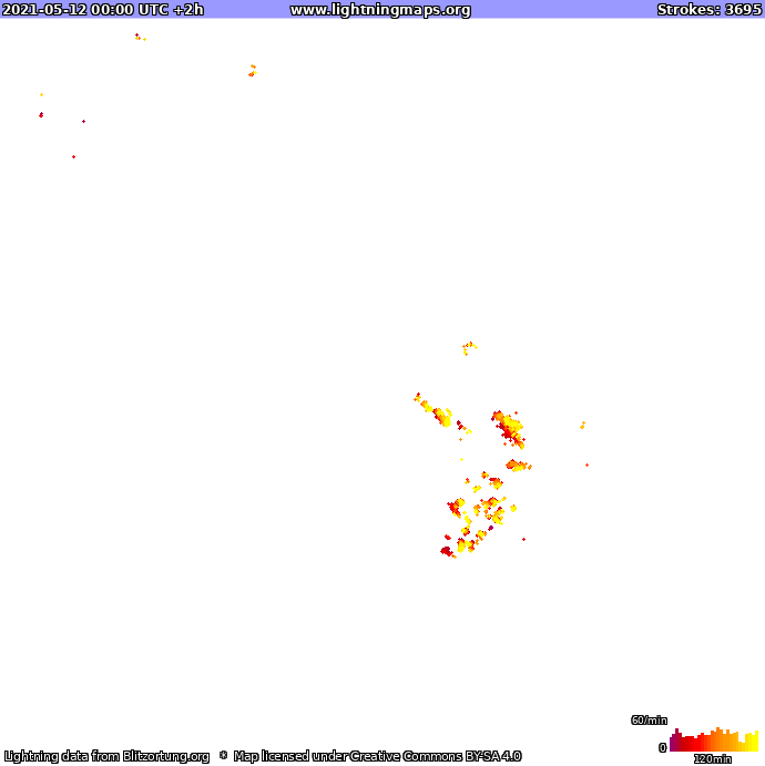 Mapa blesků Oceania 12.05.2021 (Animace)