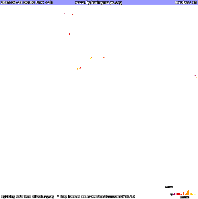 Mapa wyładowań Oceania 2024-04-23 (Animacja)