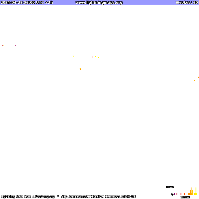 Mapa blesků Oceania 23.04.2024 (Animace)