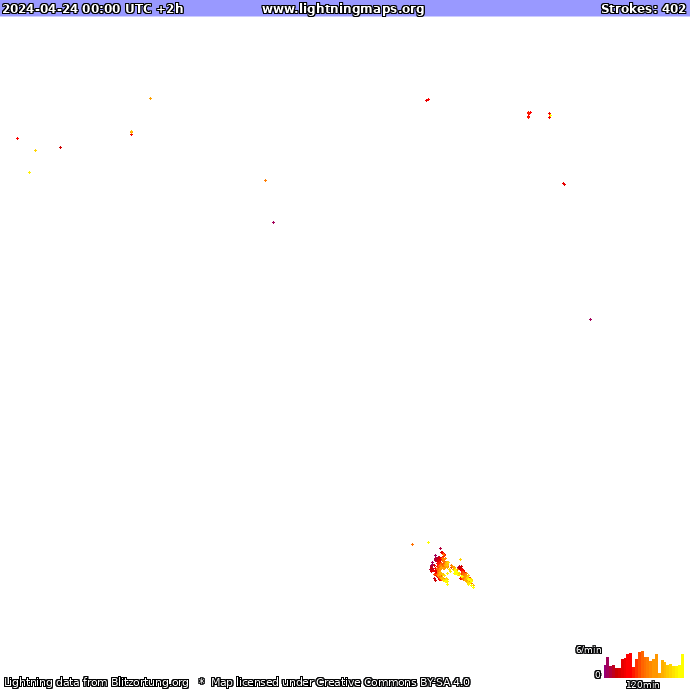 Bliksem kaart Oceania 24.04.2024 (Animatie)