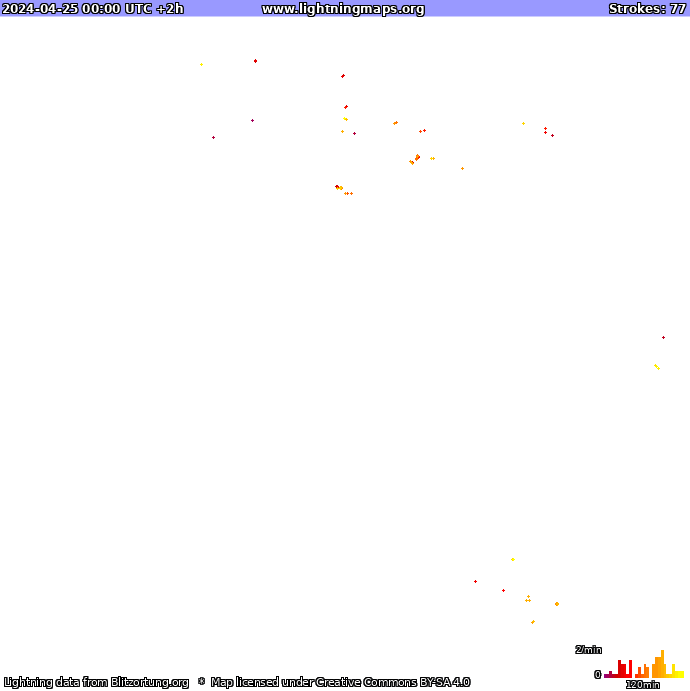 Карта блискавок Океанія 25.04.2024 (Анімація)